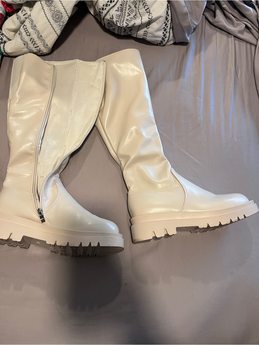 Cream Knee-High Platform Boots - Women